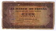 BILLETE DE 100 PESETAS DE 1938 - USADO - (BASTANTE USADO)(VER FOTO) - 100 Pesetas