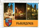 FLEURANCE -  3 Vues  : La Façade De L' Eglise - Intérieur De L' Eglise - La Place Centrale De Nuit - Fleurance