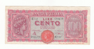 Italy 100 Lire 1944 VF+ P 75a 75 A - 100 Lire