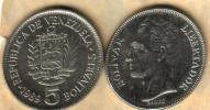 VENEZUELA 5 BOLIVARS EMBLEM ANIMAL FRONT BOLIVAR HEAD BACK 1989 VF  READ DESCRIPTION CAREFULLY !!! - Venezuela