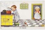 P CHILDREN COOKING IN A KITCHEN WITH A DOG WATCHING WSBS Nr, 7048/2 OLD POSTCARD - Wills, John