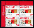 Canada MNH Scott #2104 Upper Left Plate Block 50c MacLean's Magazine 100th Anniversary - Plate Number & Inscriptions