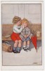 P CHILDREN SITTING ON A BENCH WITH LAGUAGE UKV  Nr. 26310 OLD POSTCARD - Kraenzle