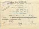 FACTURE LETTRE ASSURANCE : PARIS . LA CONCORDE . 1928 . QUITTANCE - Banque & Assurance