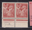 FRANCE N°652 1.50 ROUGE BRUN TYPE IRIS COU CLAIR PAIRE NEUF SANS CHARNIERE - Neufs