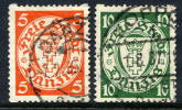 DANZIG 1932 Arms Definitive 5 And 10 Pfg. Coil Perforation On White Paper, Used.  Michel 193-94Dx Cat. €27 - Usati