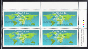 Canada MNH Scott #1806 Upper Right Plate Block 46c UPU Emblem On World Map - UPU 125th Anniversary - Num. Planches & Inscriptions Marge