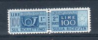 Italia / Italy 1946-51 -- Pacchi Postali --  Fil.Ruota --  £ 100  (Sass.77)--- MVLH * / VF - Paquetes Postales