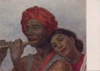 Couple From India By Russian Artist S.A.Chuykov, Flut, Musical Instrument, Russian Painting Postcard - Otros & Sin Clasificación