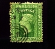 AUSTRALIA/NEW SOUTH WALES - 1872  3d. YELLOW GREEN  PERF. 13    FINE USED - Gebraucht