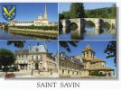 Cp , 86 , Saint-Savin , Multi-vues , Eglise Abbatiale - Vieux Pont - Mairie , Vierge - Saint Savin