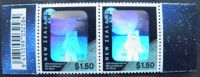 Hologram Stamps From New Zealand, Pair, 2 Stamps, Mint, Space Man Landing On The Moon Astronaut - Hologramas