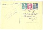 REF LBL8 - FRANCE - EP CP GANDON  5f + COMPL.T VOYAGEE BOBIGNY / DRANCY FEVRIER 1949 REPIQUAGE AU TAMPON AU VERSO - Cartes Postales Repiquages (avant 1995)