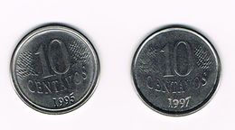 ) BRAZILIE  2 X 10 CENTAVOS  1995/97 - Brasil