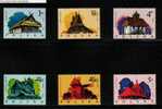 POLAND 1974 WOODEN BUILDINGS SET OF 6 NHM Churches Houses Windmills Thatched Roofs - Moulins