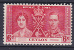 Ceylon 1937 Mi. 227     6 C King George VI. Coronation MH* - Ceylon (...-1947)