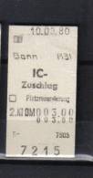 Allemagne - Billet Train 7215 - Bonn IC Zuschlag  Platzreservierung - Boon 1980 - Europa
