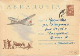 L-ARC26 - RUSSIE Entier Postal Lettre Ill. Avion Et Station Polaire Avec Chien Et Rennes - 1950-59
