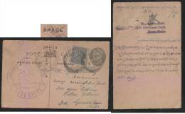India  1926  KG V 1/4A POSTCARD USED FROM  REWA  STATE    # 39684  Indien Inde - 1911-35 King George V
