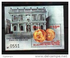 Perú 1997 BF11 ** (20.00 Euro) Centenario De La Libra Oro Peruana. Casa De Moneda De Lima (S.XIX), Indio, Arquitectura - Monnaies