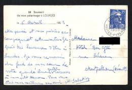 DF / FRANCE SUR CARTE POSTALE DE LOURDES / TP 886 TYPE MARIANNE DE GANDON / OBL. LOURDES 1953 - 1945-54 Marianne (Gandon)