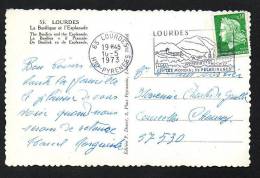 DF / FRANCE SUR CARTE POSTALE DE LOURDES / TP 1536A TYPE MARIANNE DE CHEFFER / OBL. ET FLAMME DE LOURDES 1973 - 1967-1970 Marianne De Cheffer