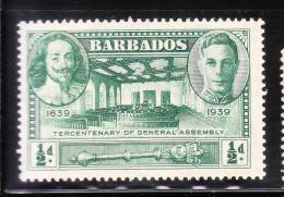 Barbados 1939 Tercentenary Of The General Assembly 1/2p MLH - Barbados (...-1966)