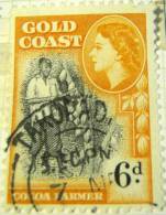 Gold Coast 1952 Queen Elizabeth II Cocoa Farmer 6d - Used - Goldküste (...-1957)