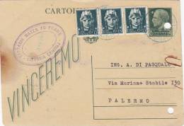 VITTORIA  22.3.1945 /  PALERMO  - Card_ Cartolina Postale Da Cent. 15 + 15 X 3 - Marcophilie
