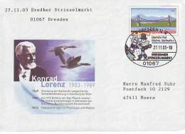 0407j: Sonderbeleg Konrad Lorenz/ Nobelpreis/ Graugänse Auf Deutschland- Ganzsache 2003 - Oies