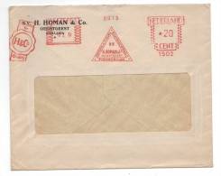 Pays Bas : EMA, Sur Enveloppe à Fenêtre Avec Entête « Homan & Co »  De 1951, De Oegstgeest Pour La France, - Frankeermachines (EMA)