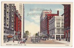 BROADWAY - STREET VIEW & CARS- LOUISVILLE KY - KENTUCKY C1930s Vintage Postcard  [c2749] - Louisville