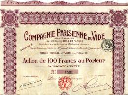 Compagnie Parisienne Du Vide Part De Fondateur De 1921 Fond Rouge - Industrial