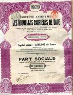 Société Anonyme Les Carriéres De Dave Part Sociale Sans Mention De Valeur Nominale  1926 - Mines