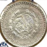 MEXICO  1 PESO EAGLE BIRD EMBLEM FRONT MAN HEAD BACK 1965 AG SILVER VF KM? READ DESCRIPTION CAREFULLY !!! - Mexico