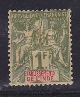 INDE N° 13 1F OLIVE TYPE GROUPE ALLÉGORIQUE NEUF AVEC CHARNIERE - Otros & Sin Clasificación