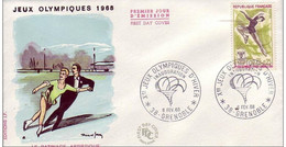 Premier Jour D'émission FDC Enveloppe JO GRENOBLE Le Patinage Artistique Couple 6 Fev 1968 - Invierno 1968: Grenoble