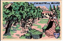 CPSM 83 Carte Fantaisie Relief En Feutrine LA CUEILLETTE DES OLIVES 1963 - Bomen