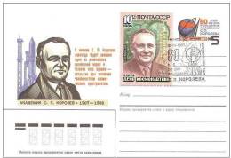 Space 1987 USSR Stamp FDC (Zhitomir) 80th Anniv. Korolev And Spets. Stationary With Orig. Stamp - UdSSR