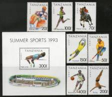 Tanzania 1993 Summer Sports Football Hockey Horse 7v + M/s MNH # 13106 - Jockey (sobre Hierba)