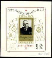 1966 1 Year - Death Of Gh. Gheorghiu-Dej Imperforated Souvenir Sheet,Romania,Mi.Bl 61,MNH - Unused Stamps