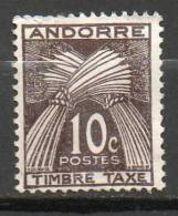 ANDORRE  Taxe 10c Brun  1946-56 N°32 - Unused Stamps