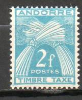 ANDORRE  Taxe 2,00f Bleu Vert  1946-56 N°34 - Unused Stamps