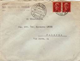 VICENZA /  PALERMO - Cover _ Lettera Pubbl. "Avv. Ott. U. DE ANGELIS " 19.2.1946 - Imperiale Senza Fasci Lire 2 X 2 - Marcophilie
