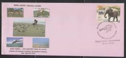 INDIA  2012  DEERS  DOLPHIN  TURTLES  ARRIVAL OF  BIODIVERSITY EXPRESS  ELEPHANT  STAMP COVER  #  40715   Indien Inde - Game