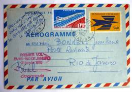 Entier Postal AEROGRAMME PREMIER VOL PARIS - RIO SUR CONCORDE - 21-01-1976 - Briefe U. Dokumente