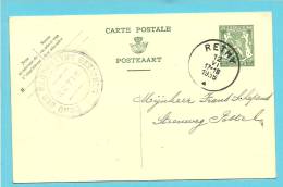 Entier (postwaardestuk) Met Cirkelstempel ▲ RETHY ▲ , Met Privestempel BOND DER KROOSTRYKE GEZINNEN / RETIE - Postkarten 1909-1934