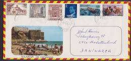 Spain Souvenir De Canarias Mult Franked LAS PALMAS 1977 Cover Letra Olympic Games Montreal Juan Carlos - Storia Postale