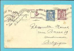 Franse Zegel Op Belgische Entier Gebruikt, Met Stempel TOURCOING / NORD (France) - Postcards 1934-1951