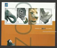 Portugal Zoo Lisbonne  Éléphant Zèbre Lion Angola Rhinocéros Blanc Bloc 2001 ** Lisbon Zoo Elephant Zebra Lion Rhino ** - Unused Stamps